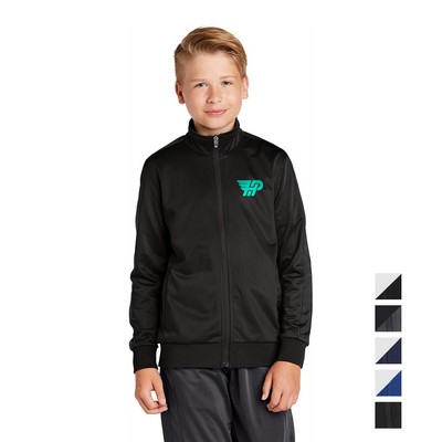 Sport-Tek® Youth Tricot Sleeve Stripe Track Embroidered Jacket